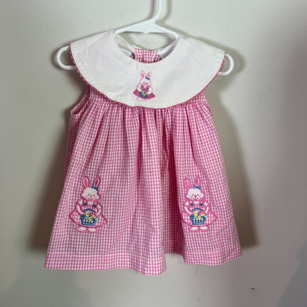 All Mine Infant Girl Pink Gingham Bunny Embroidered Dress Baby 3 to 6 months